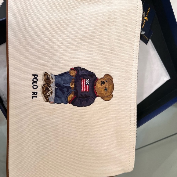 SOLD 🤷‍♀️😃Ralph Lauren Polo Bear Beige Pouch Toiletry Cosmetic Bag NWT - Picture 6 of 15